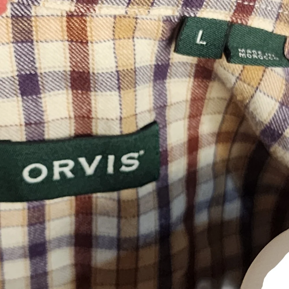 Orvis Men’s Plaid Flannel Shirt Large Cotton Wool Blend Winter Layering - Picture 7 of 9